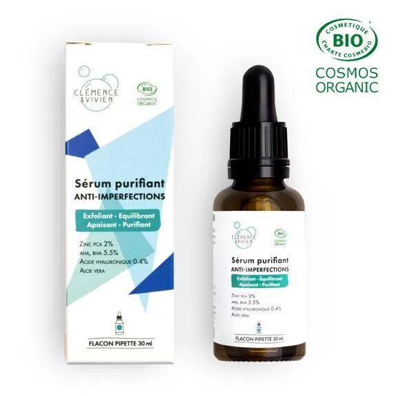 Clemence et vivien serum anti-imperfections purifiant bio peau mixte grasse