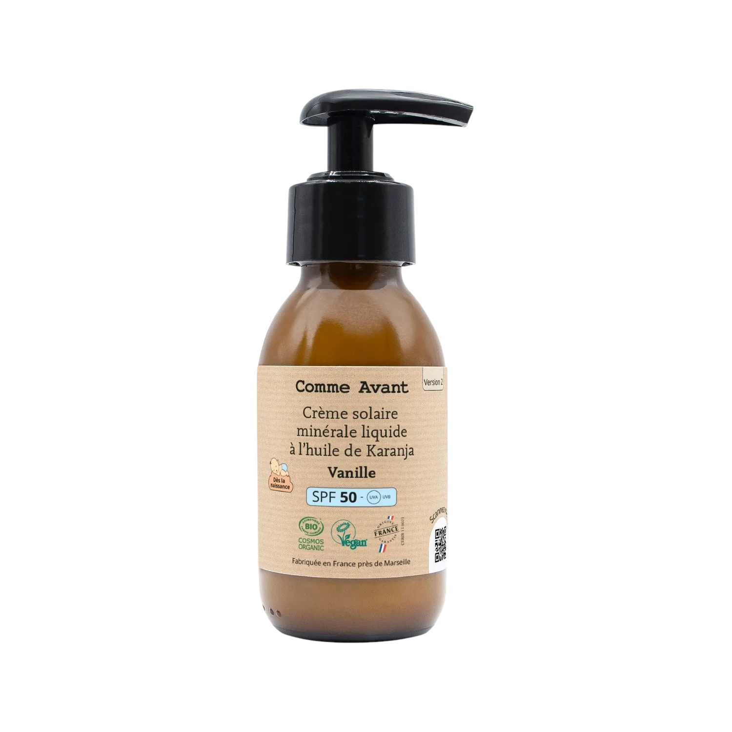 Comme avant creme solaire liquide a filtre minéral SPF50 senteur vanille