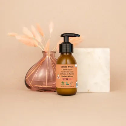 Comme avant creme solaire liquide filtre mineral SPF50 senteur peche abricot