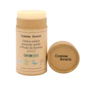 Comme avant creme solaire solide a filtre mineral SPF50 huile de karanja